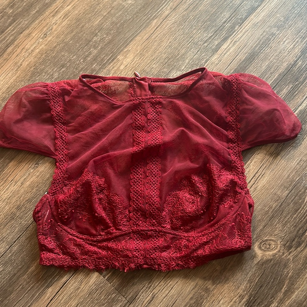 NWOT Victoria Secret Burgundy Lace Sheer Crop Top Feminine and Elegant Size S
